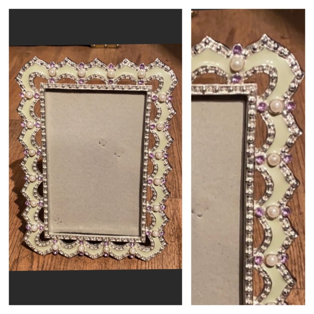 Vintage Pewter, Enamel & Pearl Picture Photo Frame